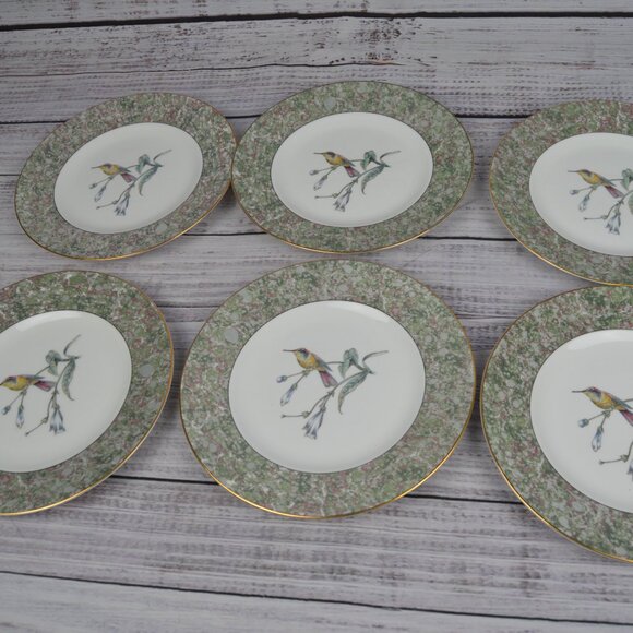 Wedgwood Bone China 8" Salad Plates SET 6 Hummingbird Humming Birds Pattern EUC - Picture 6 of 9